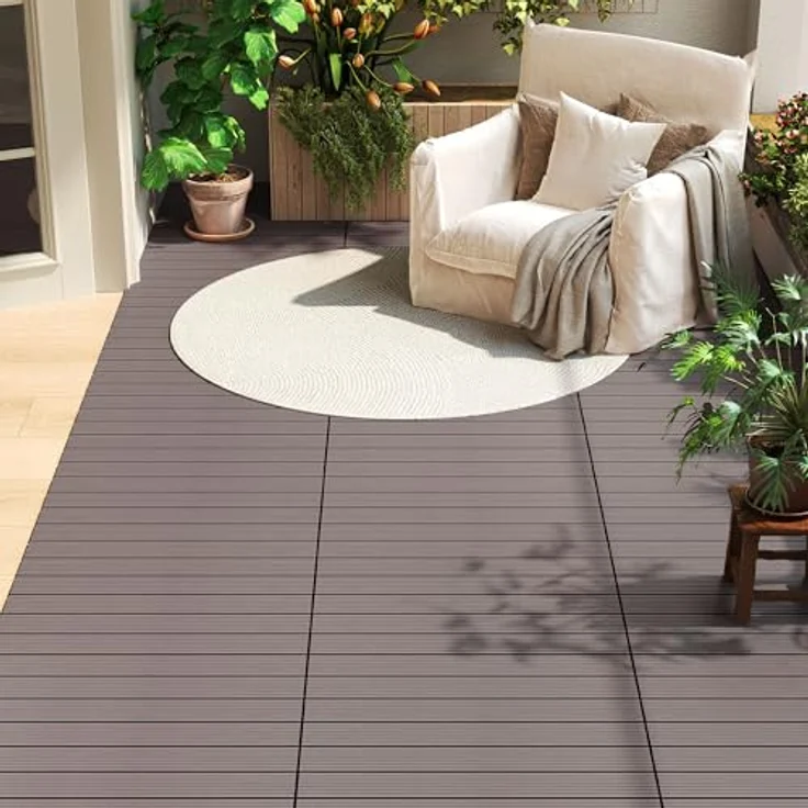 12er-Set WPC Terrassenfliese mit Klicksystem braun – Bild 8