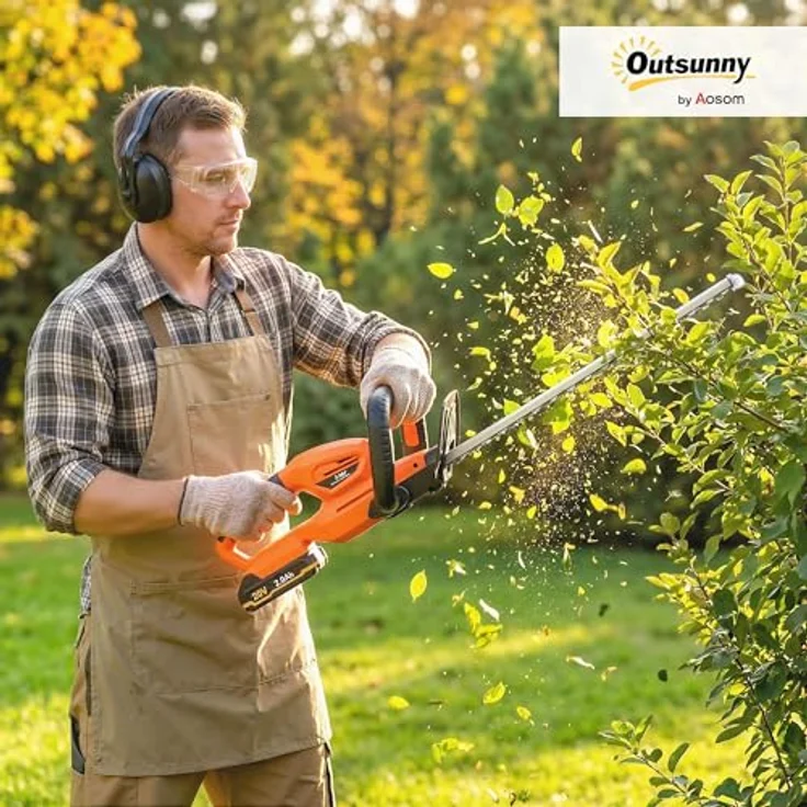 Outsunny Elektro Heckenschere, Akku Elektrischer Heckenschneider mit 100 W Motor, 51 cm doppelseitige Klinge, Orange, inkl. 2000-mAh-Akku und Ladegerät – Bild 2