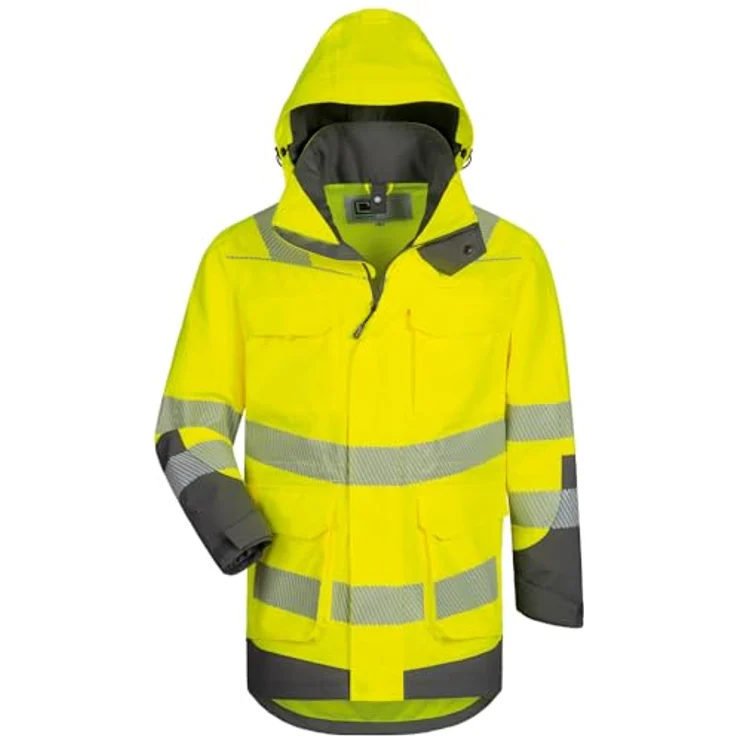 HELMUT FELDTMANN Warnschutzparka ARWID Gr. XXL, gelb/grau, wasserdicht, atmungsaktiv mit thermofixierten Reflexstreifen und abnehmbarer Sturmkapuze – Bild 1
