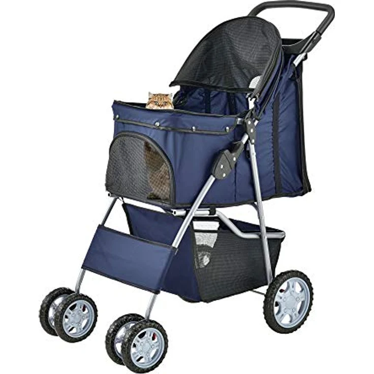 pro.tec Hundewagen Niceville Pet Stroller, bis 15 kg, Blau, Regenschutz Roadster, ideal für Welpen, ältere Hunde und mehr – Bild 2