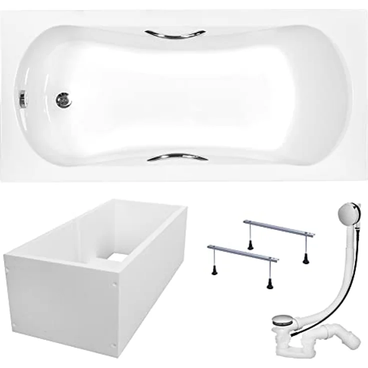 KOLMAN Badewanne Rechteck Aria 150x70 mit Wannenträger - Ablaufgarnitur VIEGA & Füße – Bild 1