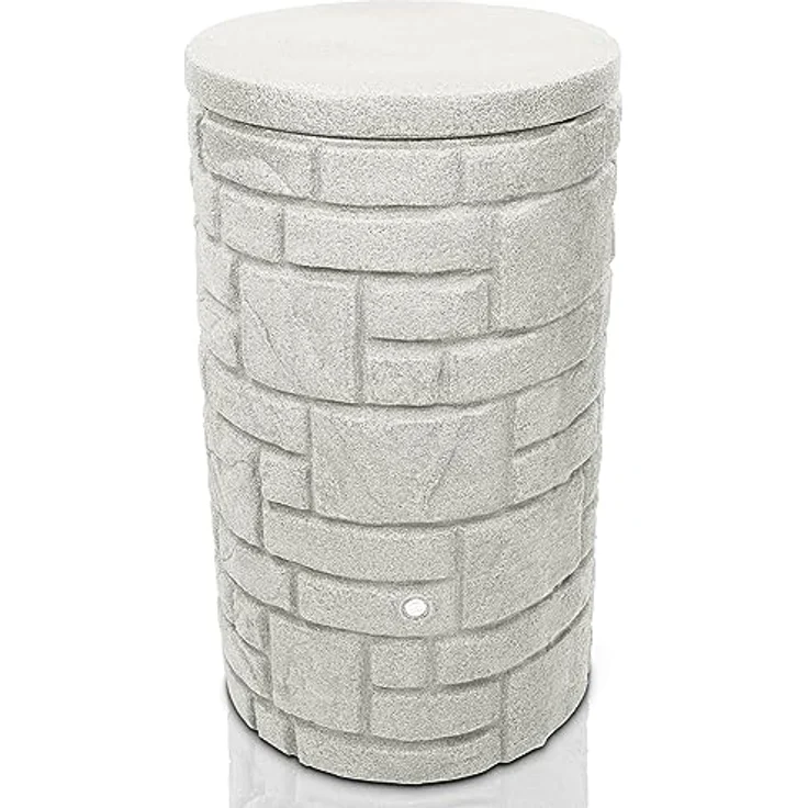 YourCasa Regentonne 230 Liter [StoneRain] mit Metallgewinde und Deckel in Steinoptik - Frostsicher und UV-beständig - Kinder-windsichere Abdeckung - Hellgrau – Bild 1