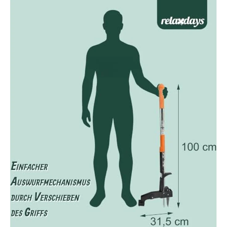 relaxdays Unkrautstecher mit langem Stiel, rückenschonend, mit Trittkante und 4 robusten Metallkrallen, silber und schwarz – Bild 4