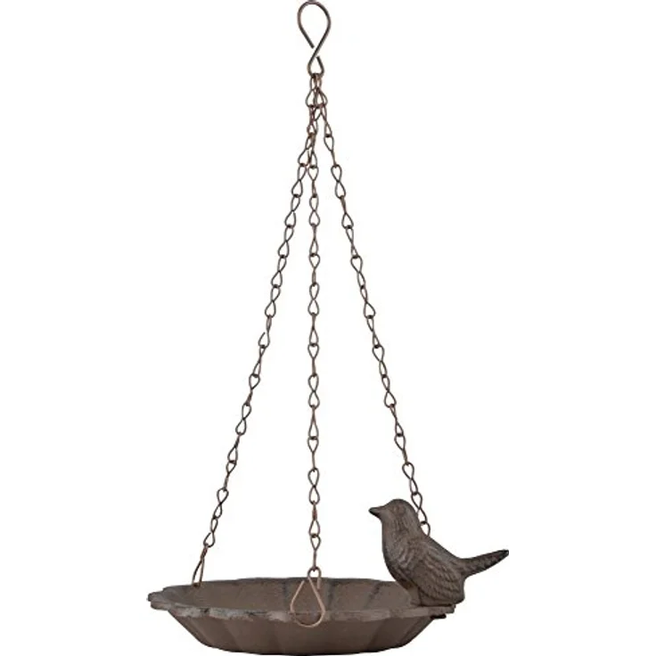 Esschert Design Hängende Vogeltränke, 1 Vogel aus Gusseisen und Schiefer,16,0 x 16,0 x 7,6 cm