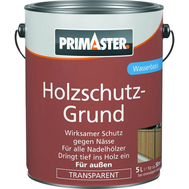 Primaster Holzschutzlasur Primaster Holzschutz-Grund, farblos, 5 L, wasserbasiert, für Außenanwendungen, optimaler Schutz vor Bläue- und Schimmelbefall