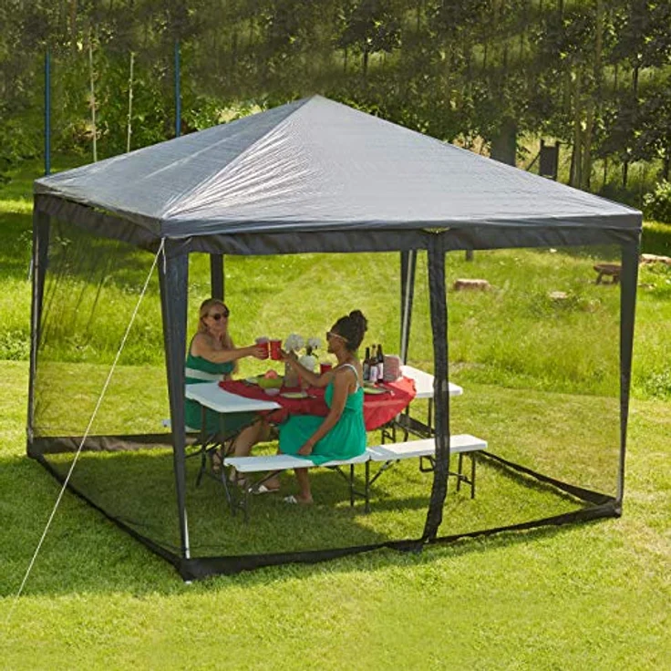 Relaxdays Moskitonetz für 3 x 3 m Pavillon, 2 Seitenteile, mit Reißverschluss, Klettband, 12 m XL Mückennetz, schwarz – Bild 2