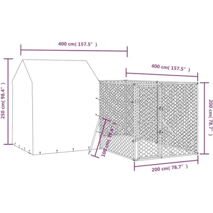 vidaXL Outdoor Hundezwinger, Hundehütte mit Dach, Hundekäfig für den Außenbereich, Silbern Verzinkter Stahl, abschließbare Tür, wasser- und UV-beständiges Material – Bild 4