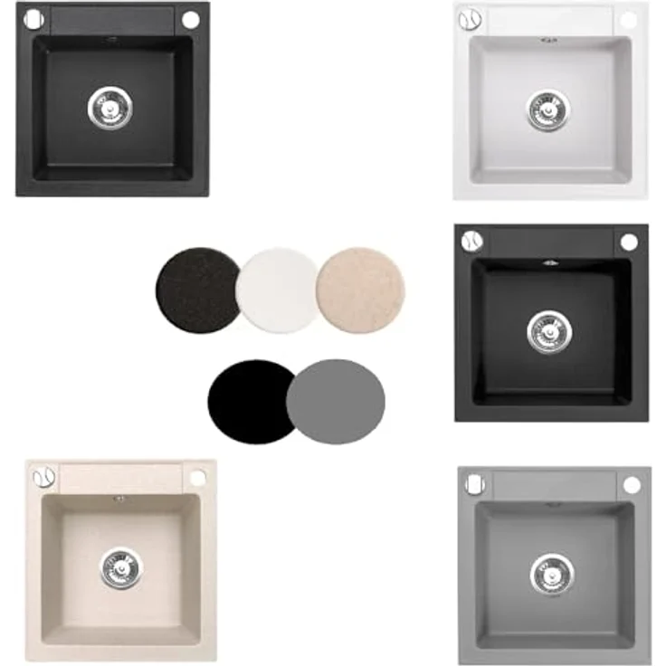 QLS Granitspüle Belmondo 46x44 cm – Einbauspüle mit 1 Becken, rechteckig, grau, kratzfest und hitzebeständig – Bild 1