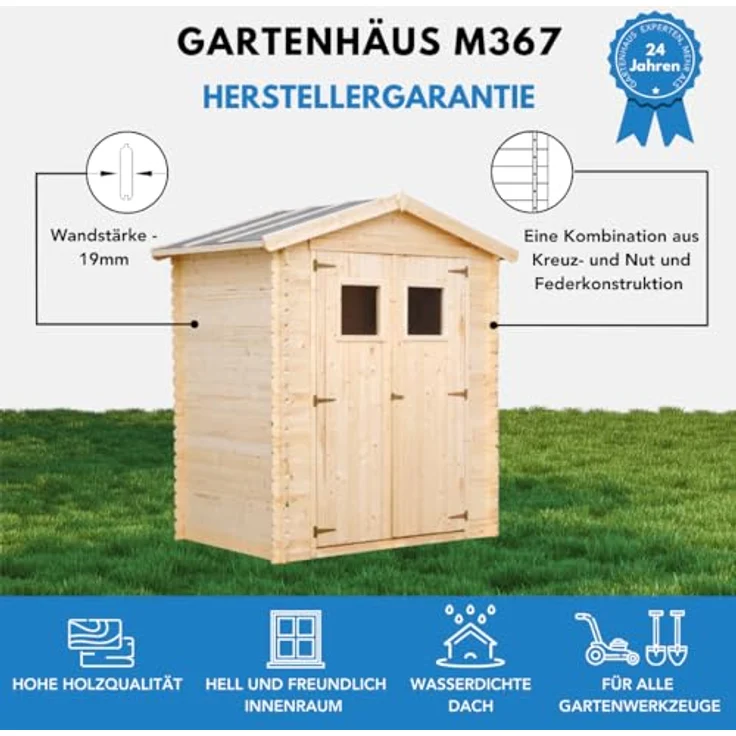 TIMBELA Holzhaus Gartenhaus M367+M367G - Imprägniertes Gartenschuppen Holz mit Wasserfestem Dach, B196xL136xH218 cm, 1.98 m2 - Fahrrad Schuppen – Bild 3
