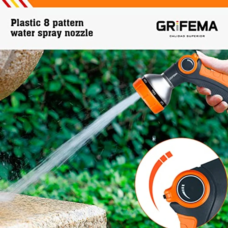 GRIFEMA GE1303 Gartenbrause, Handbrause mit 8 Bewässerungsmustern und einstellbarem Wasserdurchfluss für Gartenbewässerung, Autowäsche und Haustierdusche – Bild 5