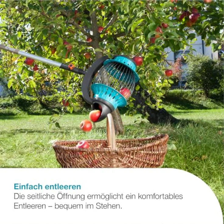 Gardena combisystem-Rollsammler, Obstsammler mit flexiblen Kunststoffstreben für Früchte von 4-9 cm Durchmesser, seitlicher Entleeröffnung und Schaufelfunktion – Bild 4