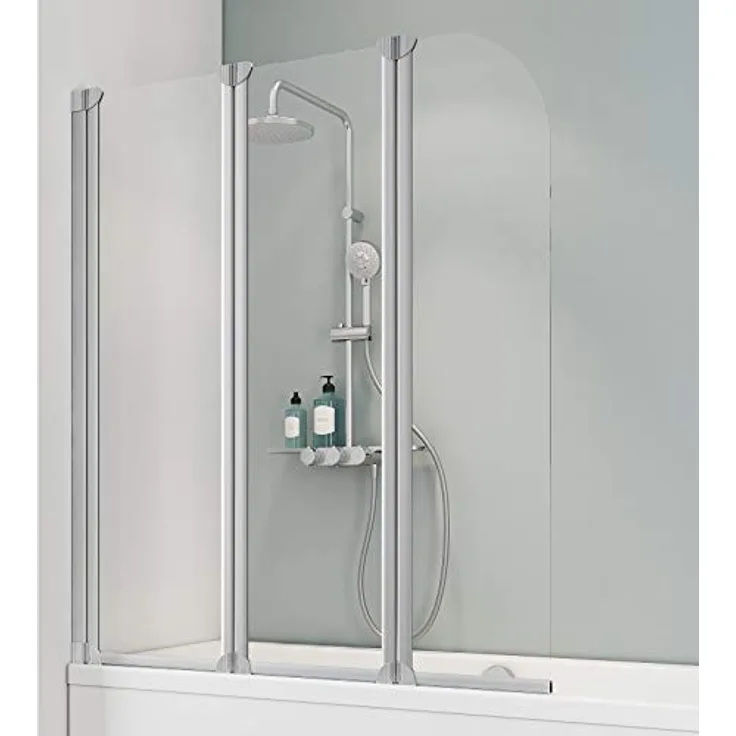 Schulte Badewannenaufsatz 3-teilig, 125 cm x 140 cm, Echtglas Klar hell, komplett einfaltbar, inkl. Montagematerial