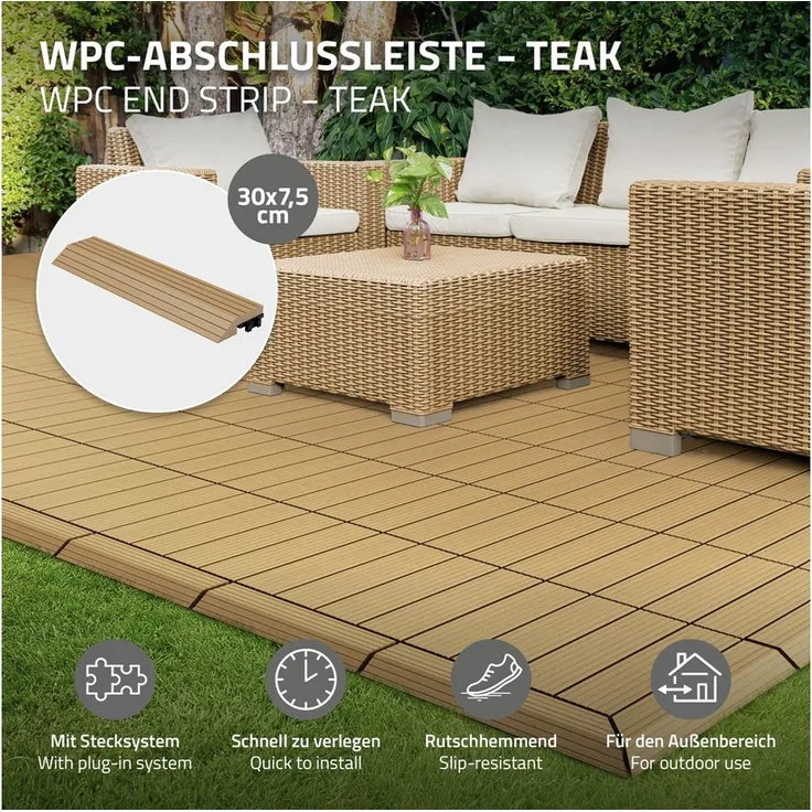 ML-DESIGN WPC Abschlussleiste Teak, gerade, wetterbeständig, rutschhemmend, 30x2x7,5 cm