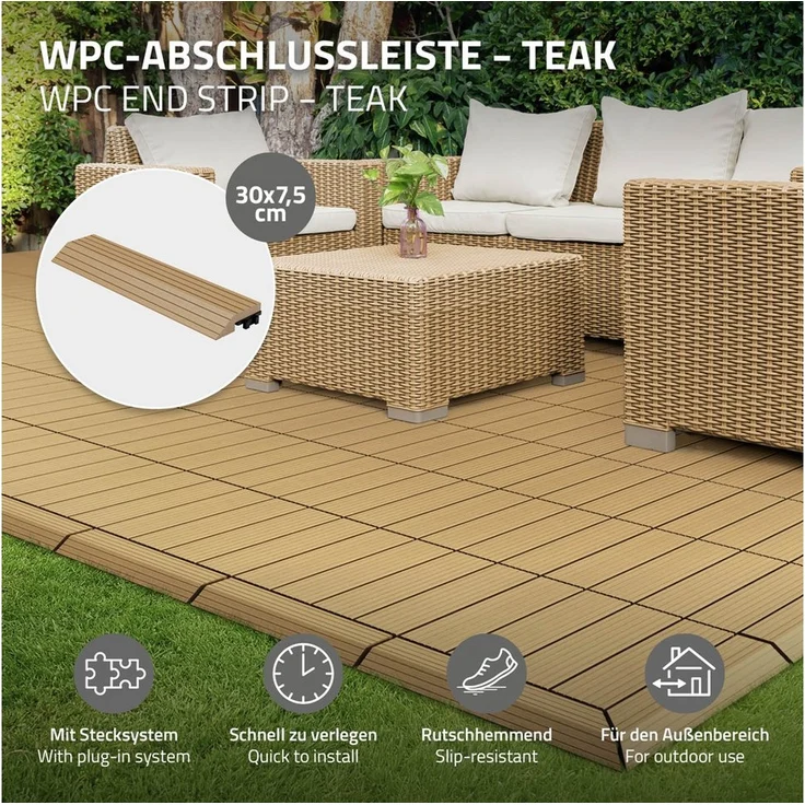 ML-DESIGN WPC Abschlussleiste Teak, gerade, wetterbeständig, rutschhemmend, 30x2x7,5 cm