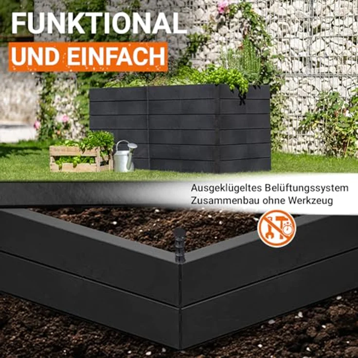 Garantia Hochbeet 2L Stone, inkl. FLORA, 160 x 80 x 75 cm, anthrazit, mit Flora Wasserspeichersystem – Bild 5