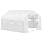 Outsunny Foliengewächshaus, 4,45 x 2,99 x 2,05 m, UV-Schutz, Mesh-Fenster, Metall, Weiß