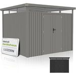 Juskys Gerätehaus Luzern 8,6 m² - Metall Geräteschuppen mit Türen & Fenstern - wetterfest & abschließbar - Fahrradgarage, Gartenhaus - Taupe