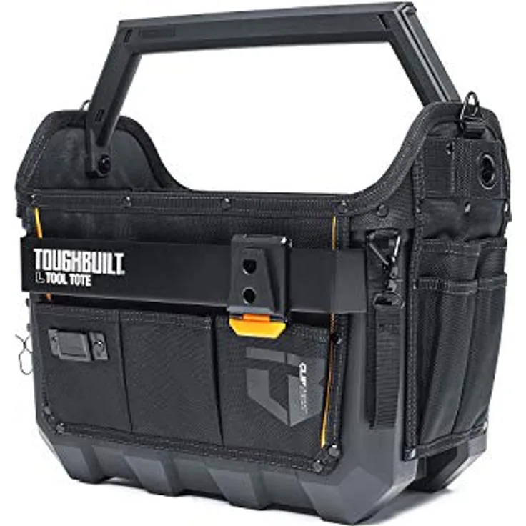 ToughBuilt Large Tool Tote, strapazierfähige Werkzeugtasche mit Hartschalenkonstruktion, wasserdichtem Boden und flexiblen Außentaschen