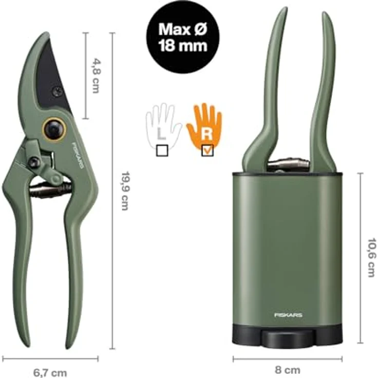 Fiskars Pflanzenschere/Blumenschere mit Halter, Urban Plant Care, Bypass-Klingen, Gesamtlänge 19,9 cm, Dunkelgrün/Schwarz – Bild 3