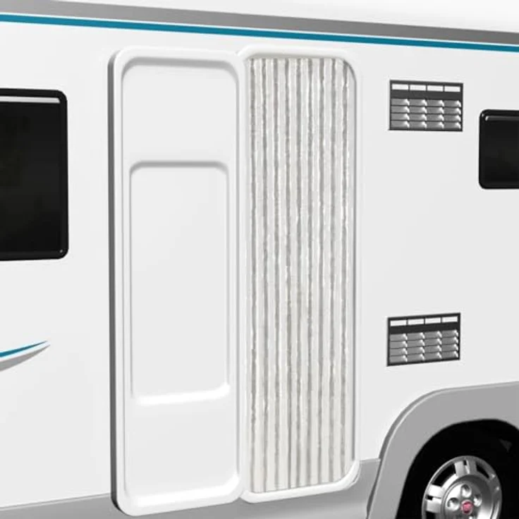 vidaXL Fliegenvorhang, Insektenschutz für Haus Mobilheim Wohnwagen, Türvorhang mit Haken, Fadenvorhang Insektenvorhang, Hellgrau Weiß Chenille – Bild 2