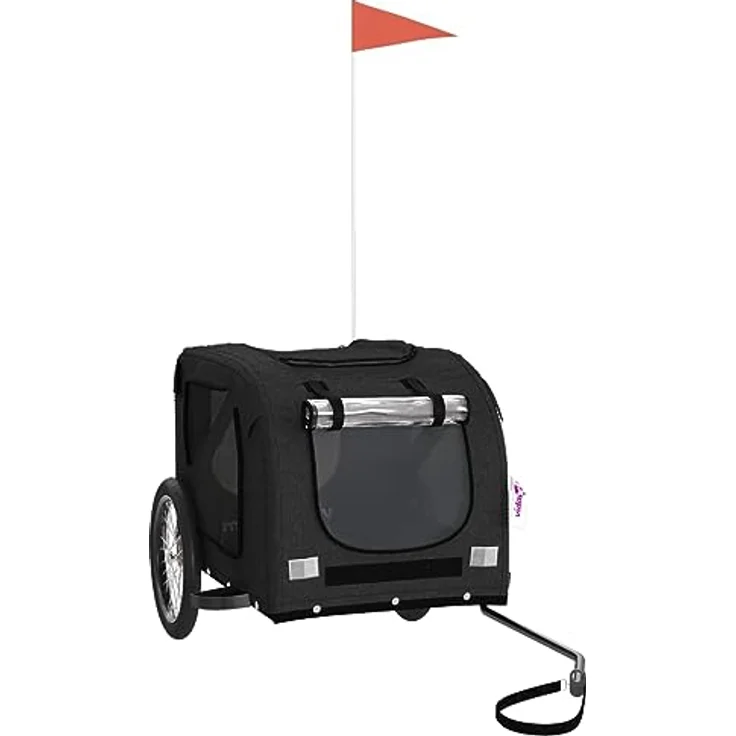 vidaXL Fahrradanhänger für Hunde, Hundeanhänger mit Reflektoren Flagge, Hundetransporter Maximale Belastbarkeit 45kg, Schwarz Oxford-Gewebe Eisen - Preisvergleich – Bild 1