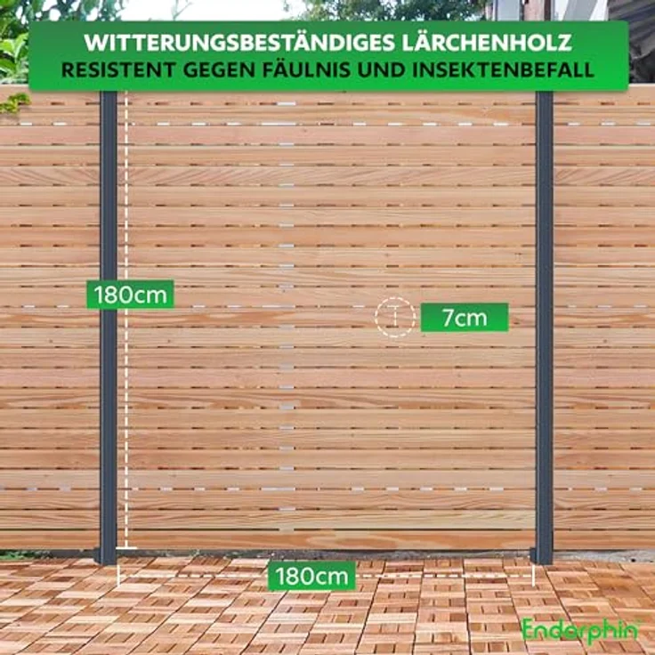 Endorphin Rhombus-Sichtschutzzaun, 3 Elemente 180x180cm aus Lärchenholz & 4 Alu-Pfosten 7x7x235cm – Bild 2