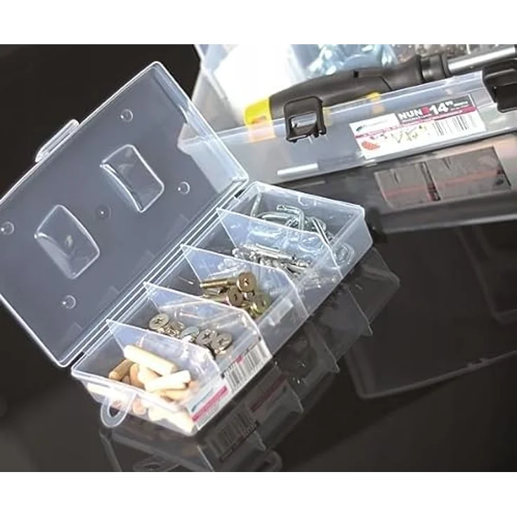 Kistenberg UNIBOX NUN Sortimentsbox, transparent, Kleinteilemagazin mit ergonomischem Griff und Klemmverschlüssen, 400 x 298 x 85mm – Bild 3