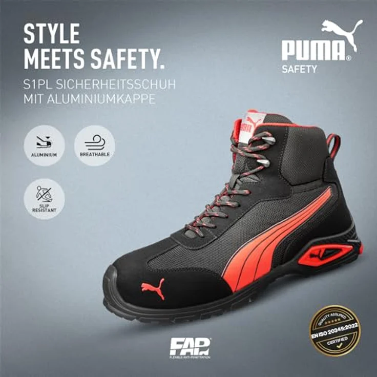 PUMA MADRID MID S1P Sicherheitsschuhe, Gr. 45, schwarz-rot – Bild 2