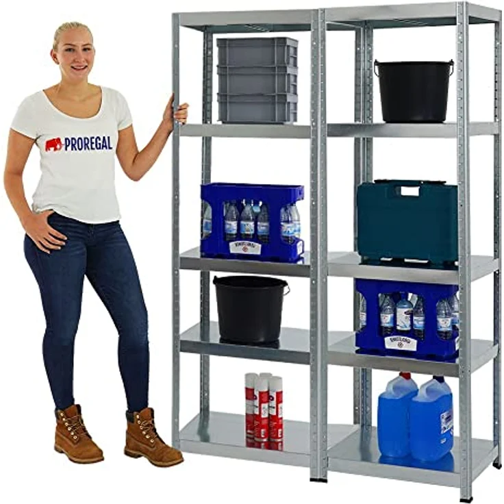 PROREGAL Mega Deal 2er-Sparset Metallregal Steel Eagle 180x60x40cm Fachlast 130kg Verzinkt Schwerlastregal, Küchenregal, Kellerregal, Steckregal, Garagenregal, Lagerregal – Bild 3
