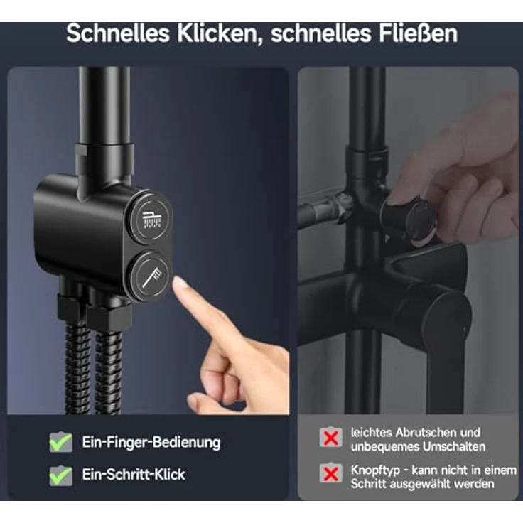 Rainsworth Duschsystem ohne Mischbatterie, Schwarz, Höhe 25.4 cm – Bild 4