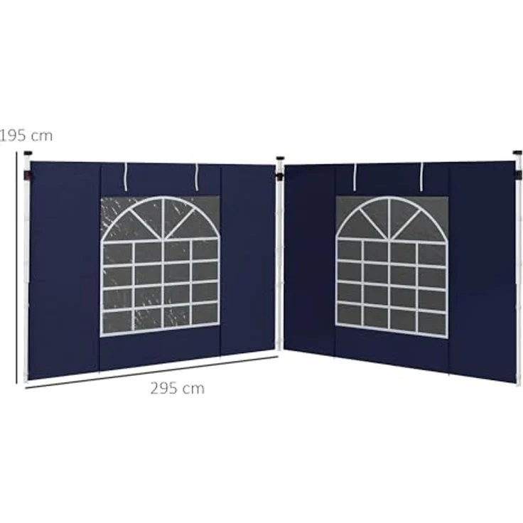 Outsunny Pavillonseitenteil, 2er Set Seitenwände mit Fenster und Tür, 295x195 cm, passend für 3x3m und 3x6m Pavillons, Oxford, Blau – Bild 7
