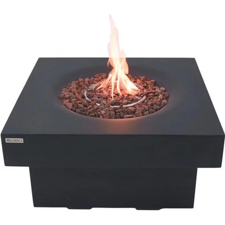 Elementi Branford Feuerstelle, Schwarz, Gas Lounge Feuertisch mit Edelstahl-Brenner und Flammen-Regler, 97x50x97 cm
