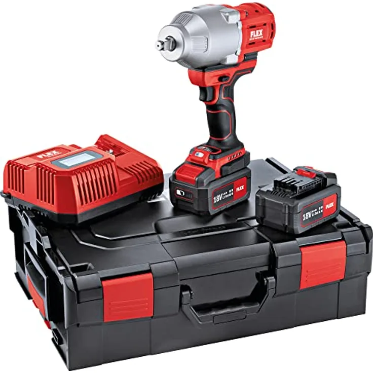 Flex Akku Schlagschrauber IW 1/2" 950 18.0-EC 5.0/Set (inkl. 2 Akku 5 Ah, mit L-Boxx, 18 V, bürstenloser Motor, 3 Drehmomentstufen, Werkzeugaufnahme 1/2" Außen, kraftvolles Schlagwerk) - 530187, blau