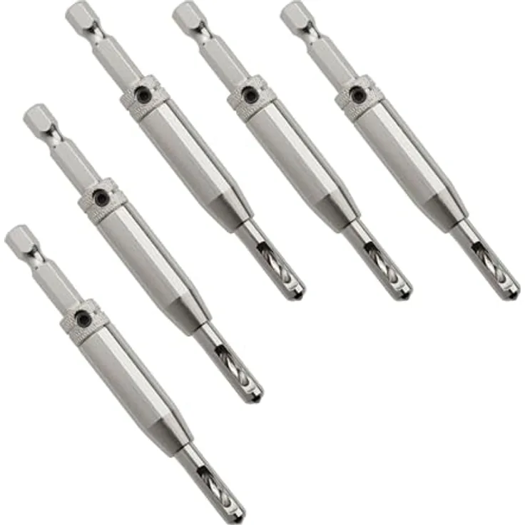 SOTECH 5 Stück Zentrierbohrer Ø 2,7 mm HSS4241 Stahl mit Sechskantschaft - Montagehilfe mit gefederter Führungshülse, ideal zum Vorbohren von Holzschrauben, 3,5 mm Ø