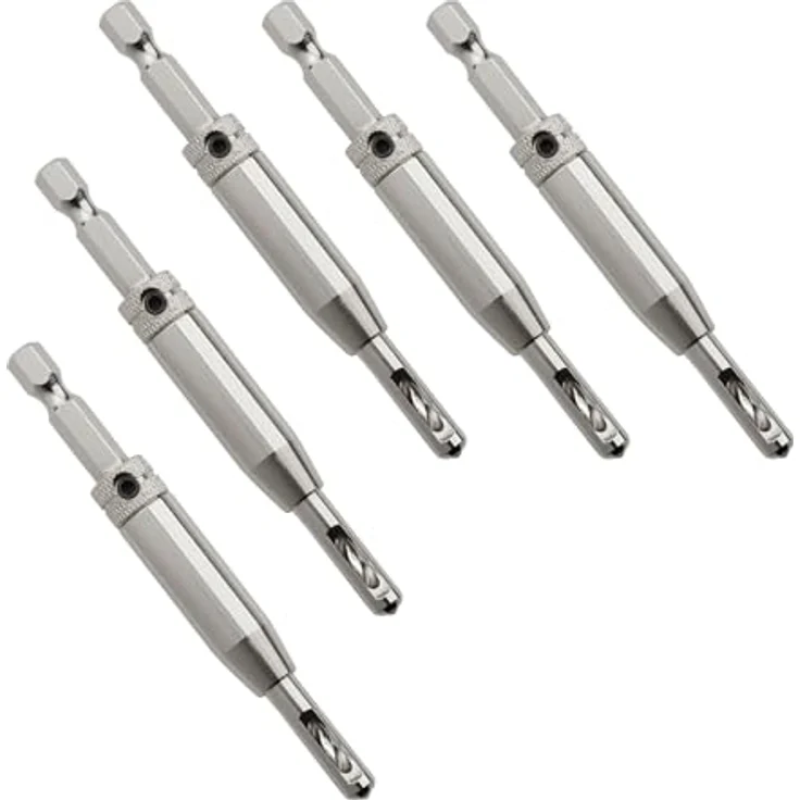 SOTECH 5 Stück Zentrierbohrer Ø 2,7 mm HSS4241 Stahl mit Sechskantschaft - Montagehilfe mit gefederter Führungshülse, ideal zum Vorbohren von Holzschrauben, 3,5 mm Ø – Bild 1