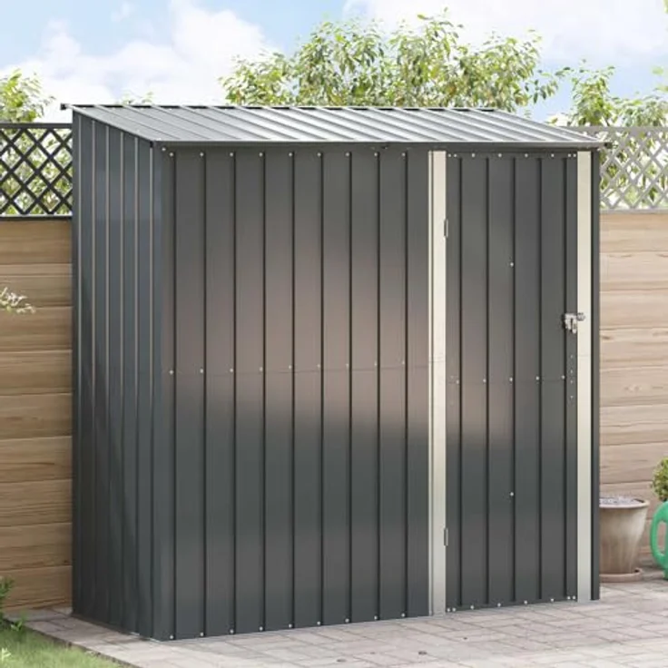 vidaXL Gartenhütte Anthrazit 203 x 85,5 x 200 cm, wetterfester Metall-Speicher für Gartenwerkzeuge, rechteckig, rostbeständig, einfache Montage – Bild 2