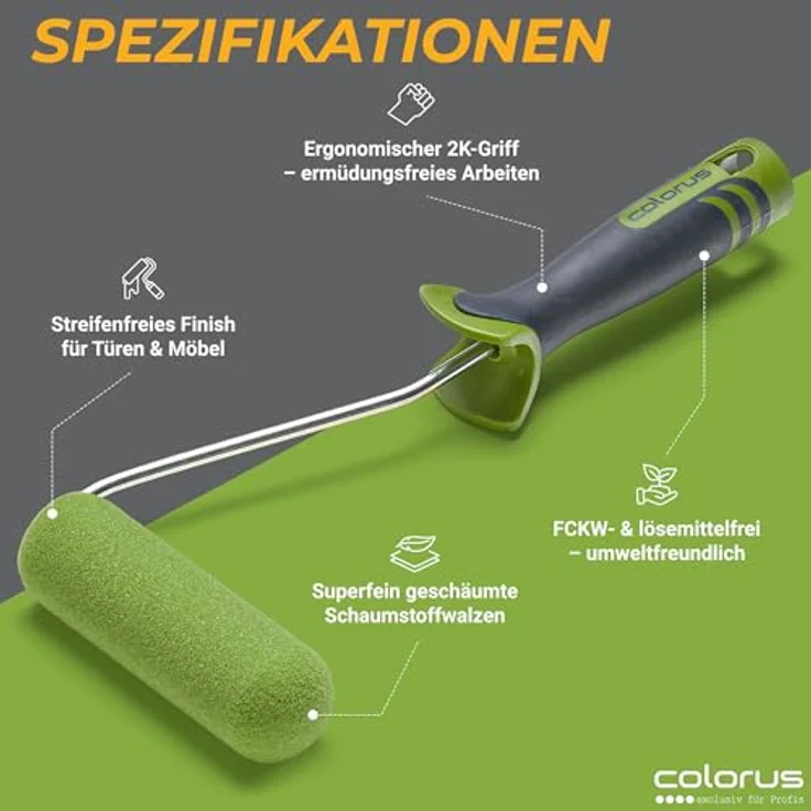 10 x Colorus Lackwalze superfein PLUS | Lackierwalze 11 cm beidseitig rund | Lackwalze-Schaumstoff für wasserbasierte, leicht lösemittelhaltige Lacke – Bild 5