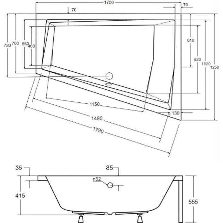 KOLMAN Badewanne INTIMA Eckbadewanne 170x125 Rechts mit AcrylSchürze, Ablaufgarnitur und Füßen Komplettset 4in1 Premium Original Acryl Wanne Siphon in Reinweiß – Bild 5