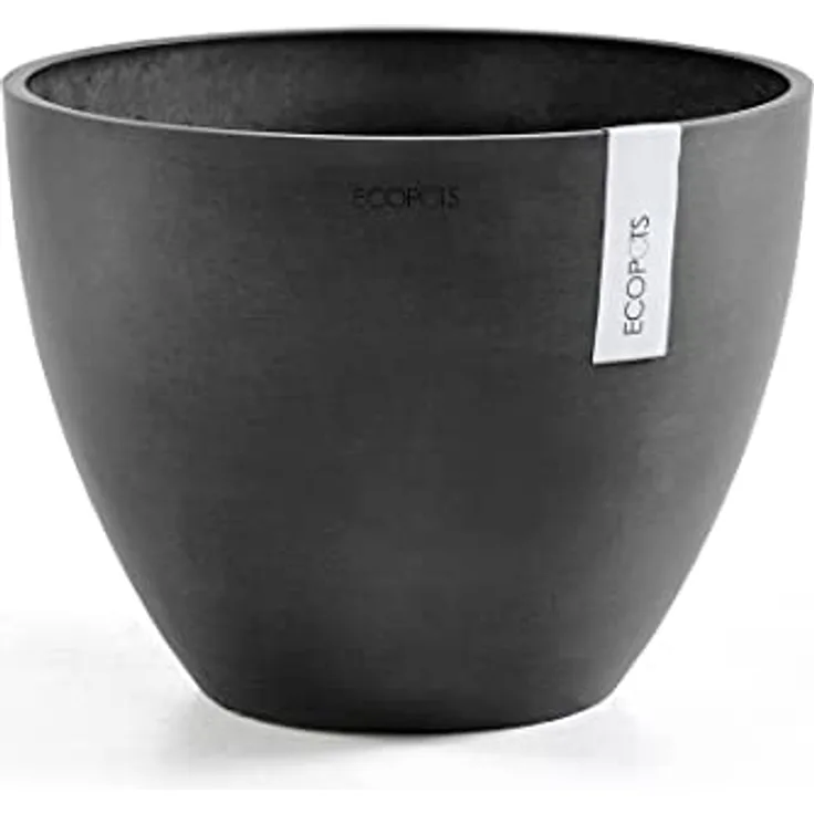 Ashortwalk ECOPOTS Antwerp Pflanzgefäß rund aus recyceltem Kunststoff (Durchmesser 40cm x Höhe 30cm) (schwarz)
