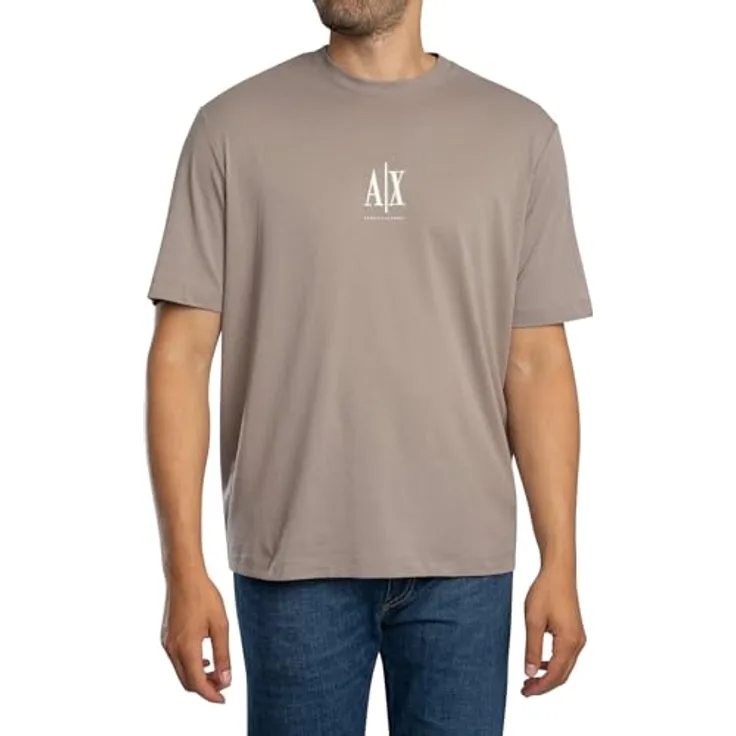 Armani Exchange Herren T-Shirt mit Rundhalsausschnitt, Beige, Slim-Fit, hochwertiger Stoff