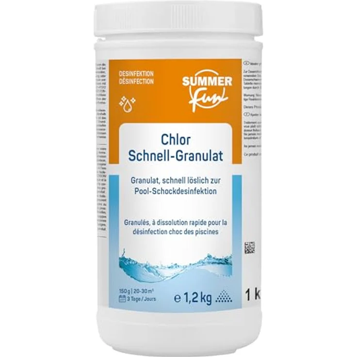 Summer Fun Schnell-Chlor Granulat, Desinfektion 1,2 kg für Poolwasser, stoß- und dauerchlorungsgeeignet – Bild 1