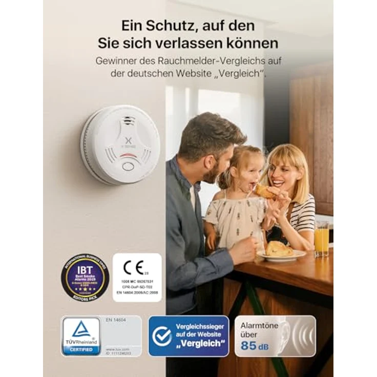 X-Sense SD11 Rauchmelder mit 10 Jahren Batterie, TÜV Rheinland Zertifiziert, Stummschaltung, Selbsttest Funktion, 1er Set – Bild 2