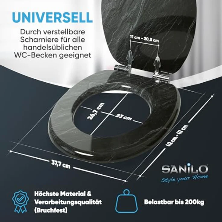 Sanilo WC Sitz mit Absenkautomatik, Granit, stabiler Holz-Toilettendeckel mit antibakterieller Oberfläche – Bild 4