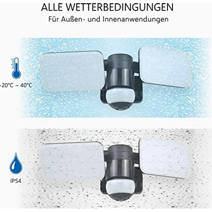 ELRO LF70 Duo-LED-Außenleuchte mit Bewegungssensor – 2 x 10 W – 1200 LM – IP54 Wasserdicht - Schwarz – Bild 4