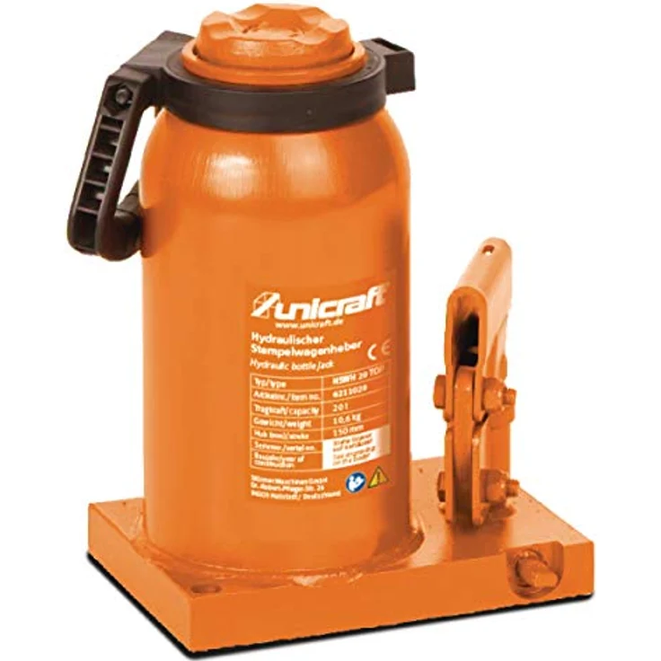 Unicraft Hydraulischer Stempelwagenheber HSWH 20 TOP, Tragkraft 20 t, Hub 150 mm, horizontal verwendbar, mit ausdrehbarer Hebesäule und kippfester Fußplatte – Bild 1