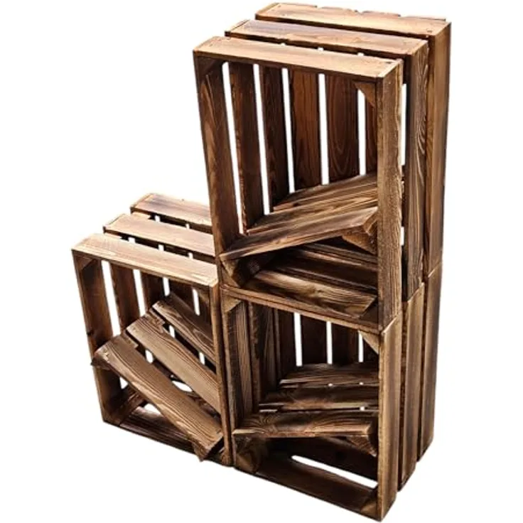 Obstkiste Holzkiste Weinkiste 38 x 25 x 25 cm 3er SET Geflammt Boden Lose