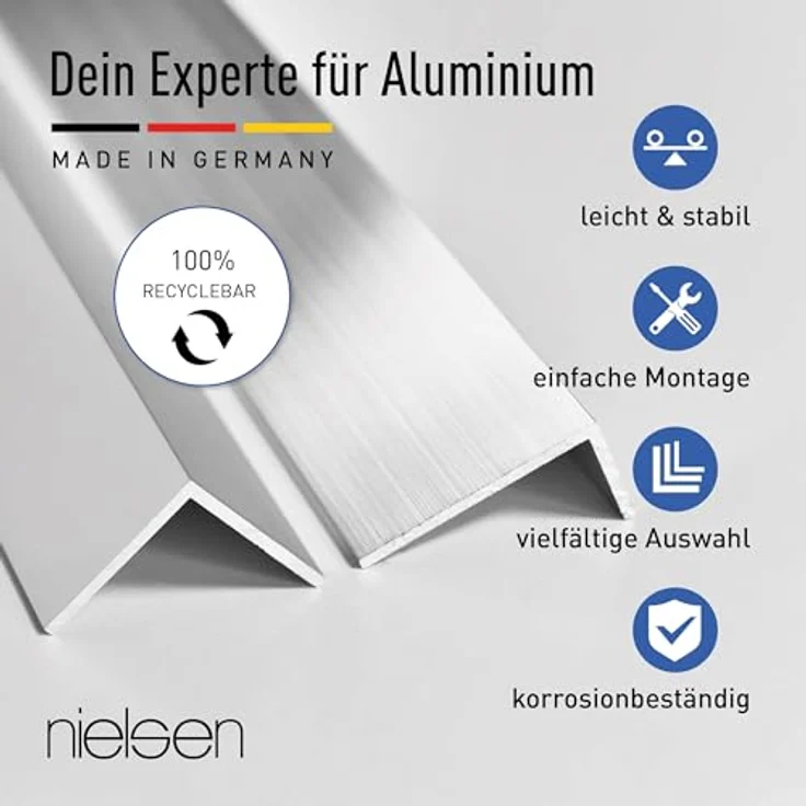 nielsen Aluminium Winkelprofil Natur (Pressblank) 1000x15x15 mm, gleichschenklig, 1 mm stark, Eckschutzprofil, Made in Germany – Bild 2