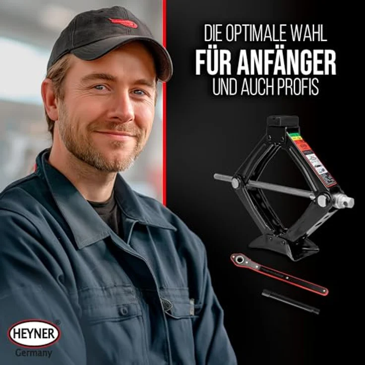 HEYNER® Ultra Lift S PRO Scherenwagenheber 1t, "Black Edition", Hubhöhe 100–348mm, inkl. Tasche, 17mm Ratsche und Gummiauflage, GS-zertifiziert – Bild 11