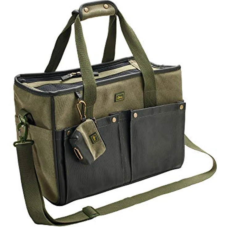 HUNTER Madison Trage- und Transporttasche für kleine Hunde und Katzen bis 7 Kg, mit Baumwolle, Khaki, 40 x 20 x 30 cm Farbe Khaki, Größe one-Size – Bild 1