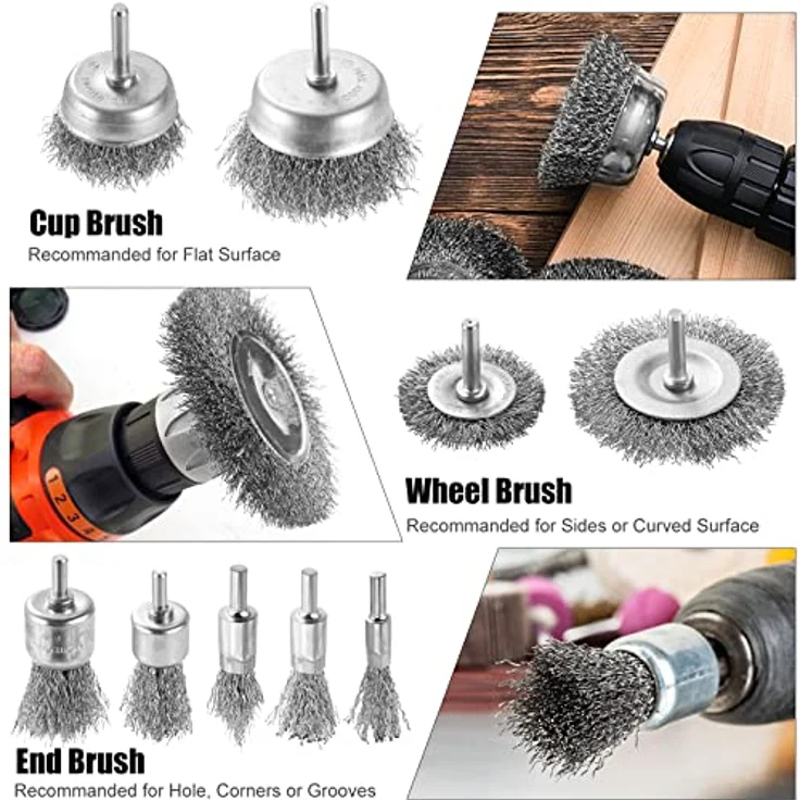 DazSpirit 9-teiliges Drahtbürsten Set für Bohrmaschine – Messingbeschichtete Drahtbürsten & Topfbürsten, 1/4 Zoll-Schaft für Rost- und Farbabtragung – Bild 4